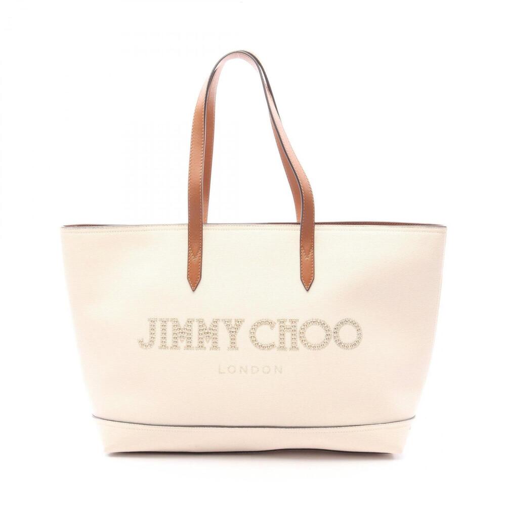 Jimmy Choo tote bag/handbag, canvas and leather, women's, ivory/brown.